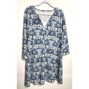 Spartina 449 Dress Womens XL Blue Jillian Split Neck Song In Palm Comfy Relaxed